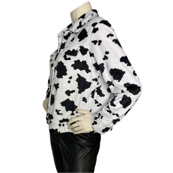 STEVEN ROSS Vintage Cow Print Faux Fur Button Down Shacket Jacket Blazer, M - Picture 9 of 16